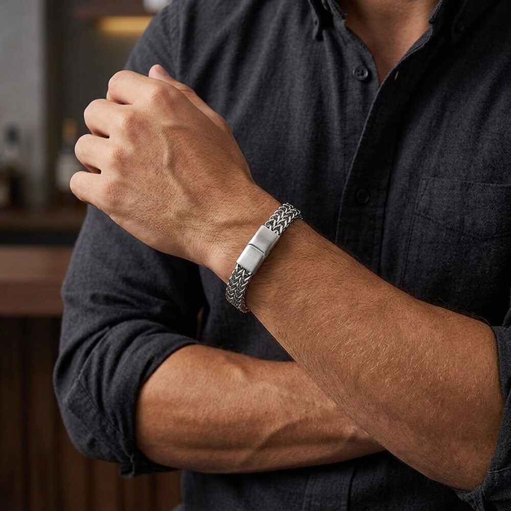 Bracelet Heavy Vintage Biker Stainless Steel Black For Mens 9.02"